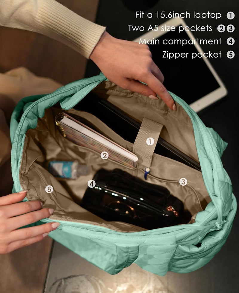 Uselike Tote Bag for Women, Lightweight Puffer Tote Work Bags with Compartments for Travel, Quilted Shoulder Bag with Zipper - Image 3